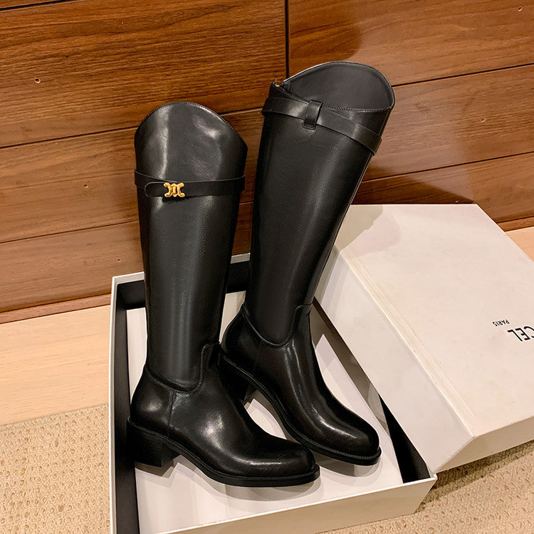 Karin Luna In Stock Classic Style Now Round Toe Flat Bottom Casual Slimming Knight Boots