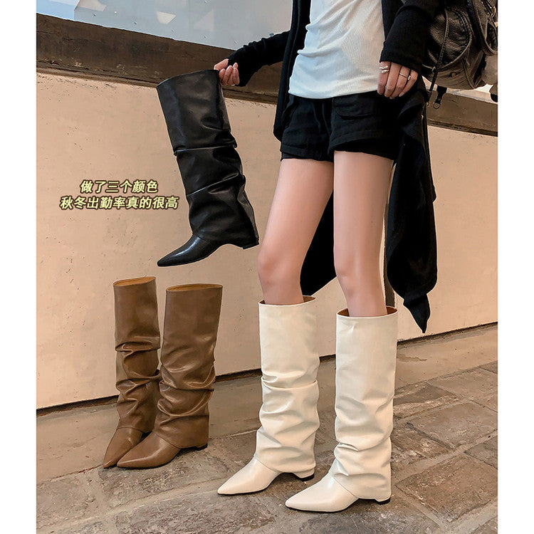 Karin Luna Elegant Style Pointed Toe Hidden Wedge Long Boots