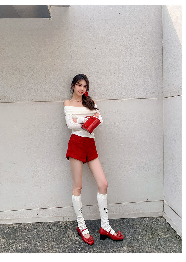 Karin Luna In Stock Spot Goods  Vintage Three-Dimensional Camellia Square-Toed Mary Jane Shoes