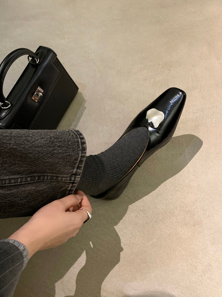 Karin Luna In Stock Spot Goods  Small Metal Decoration Thick Heel Single Shoes
