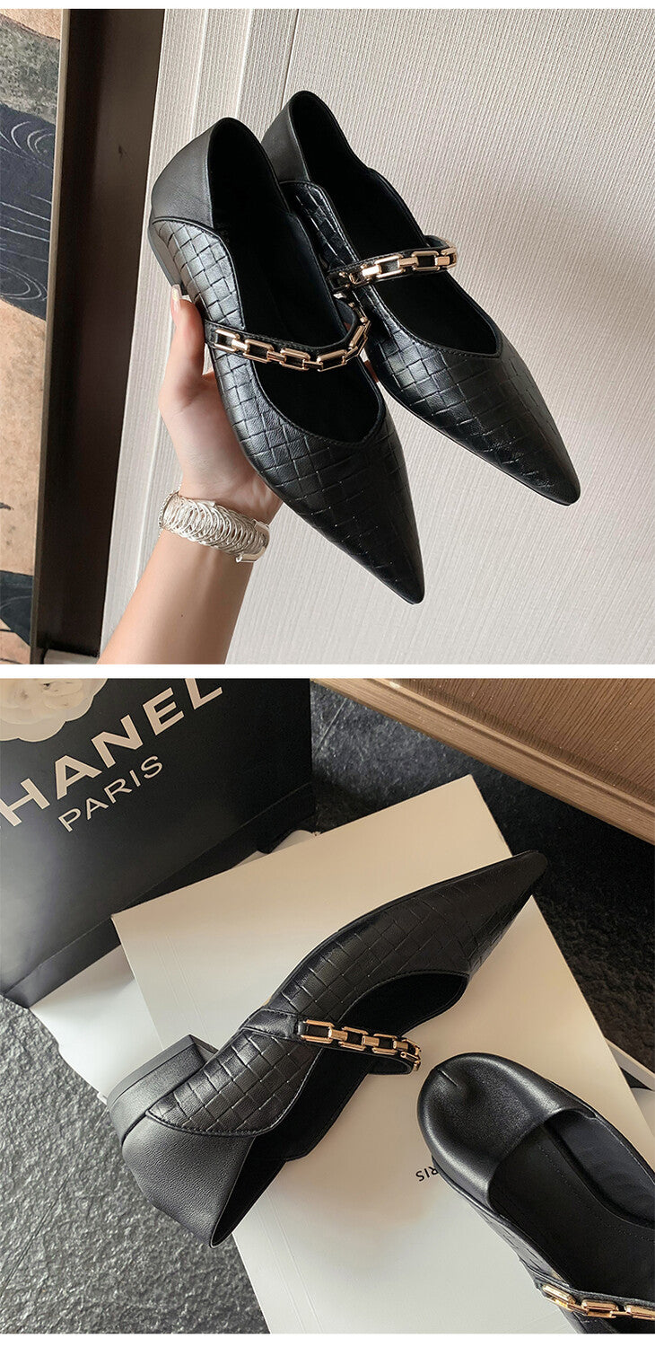 Karin Luna has prepared stock  Metal Fasteners Commuting Style Pointed Toe Chunky Heel Stone Pattern Large Single Shoes