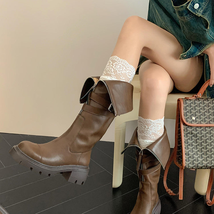 Karin Luna In Stock In-stock Foldable Niche Thick-soled Knight Boots