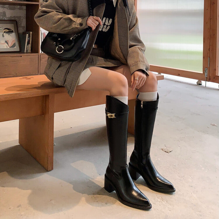 Karin Luna Hot-Selling Fasteners Sold as soon as listed Comes with data plan included Pointed Toe Chunky Heel Classic Full Cowhide Leather Riding Boots