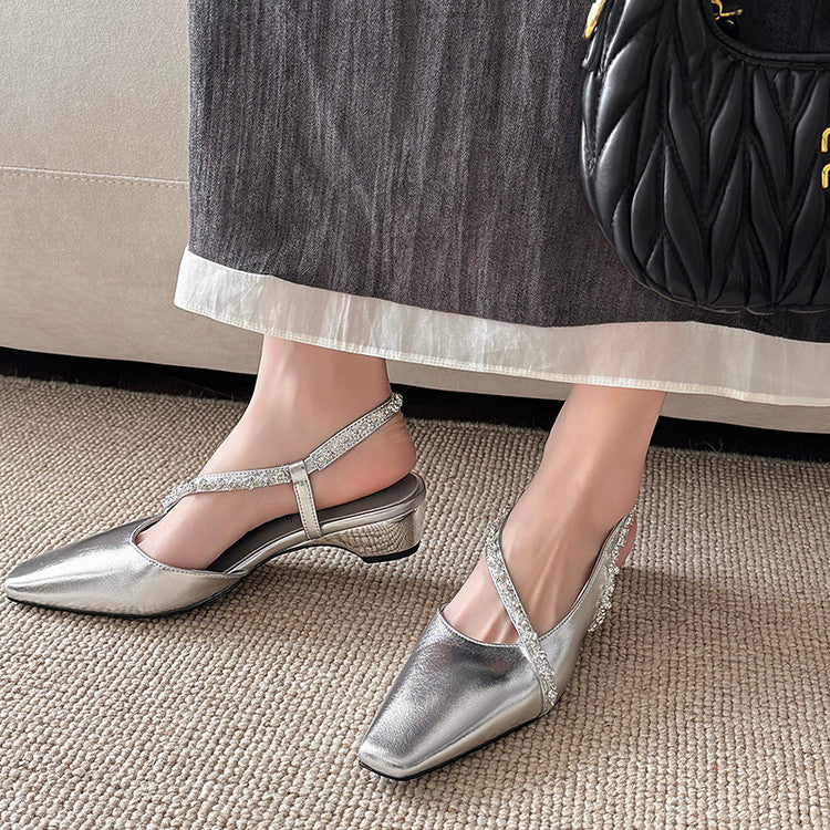 Karin Luna In Stock In Stock  Fresh Summer Vibes  Rhinestone Small Square Toe Elegant Closed-Toe Sandals