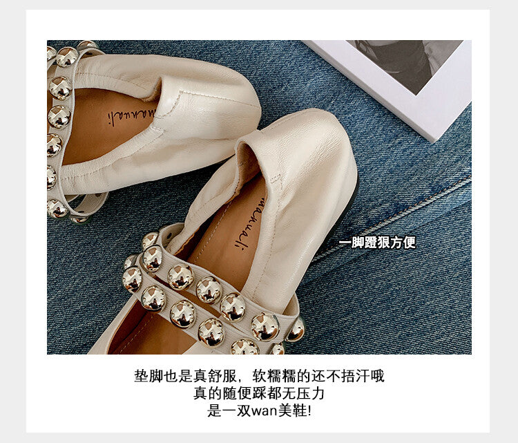 Karin Luna In Stock Spot Goods  Pig Nose Metal Strap Super Soft Granny Full Leather Mary Jane Shoes