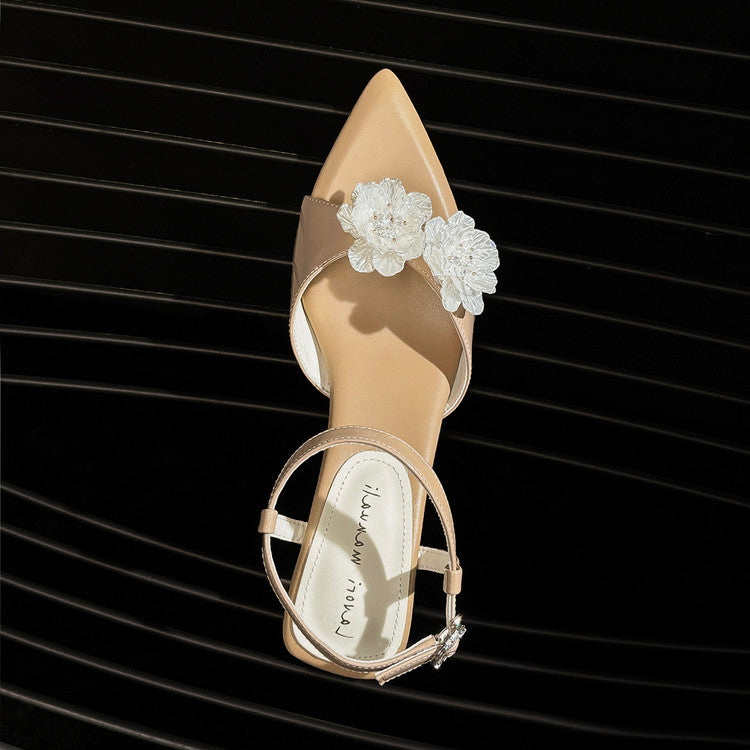 Karin Luna In Stock Spot Goods  Classic Camellia Pointed Toe Elegant Irregular Heel Sandals