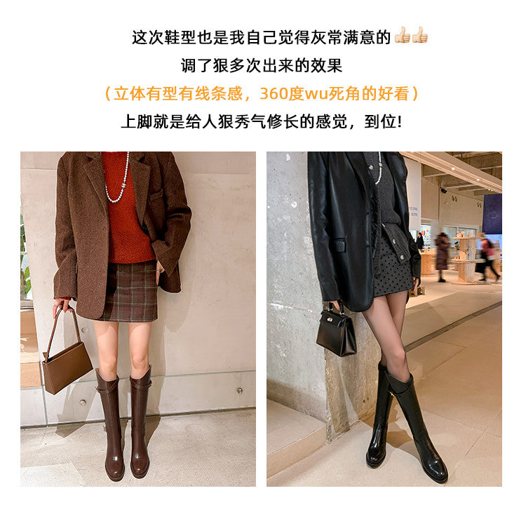 Karin Luna In Stock Classic Style Now Round Toe Flat Bottom Casual Slimming Knight Boots