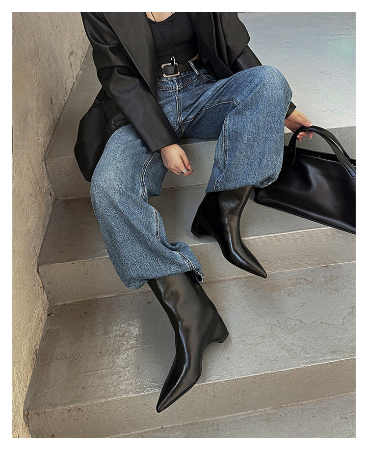 Karin Luna Elegant Pointed Toe Hidden Wedge Short Boots