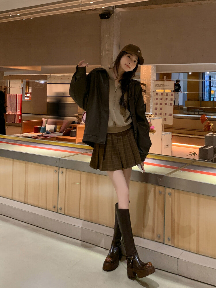 Karin Luna In Stock In Stock Slimming Diagonal Cut Tube Top  Best-selling in stock Retro Metal Buckle Thick-Soled Long Boots