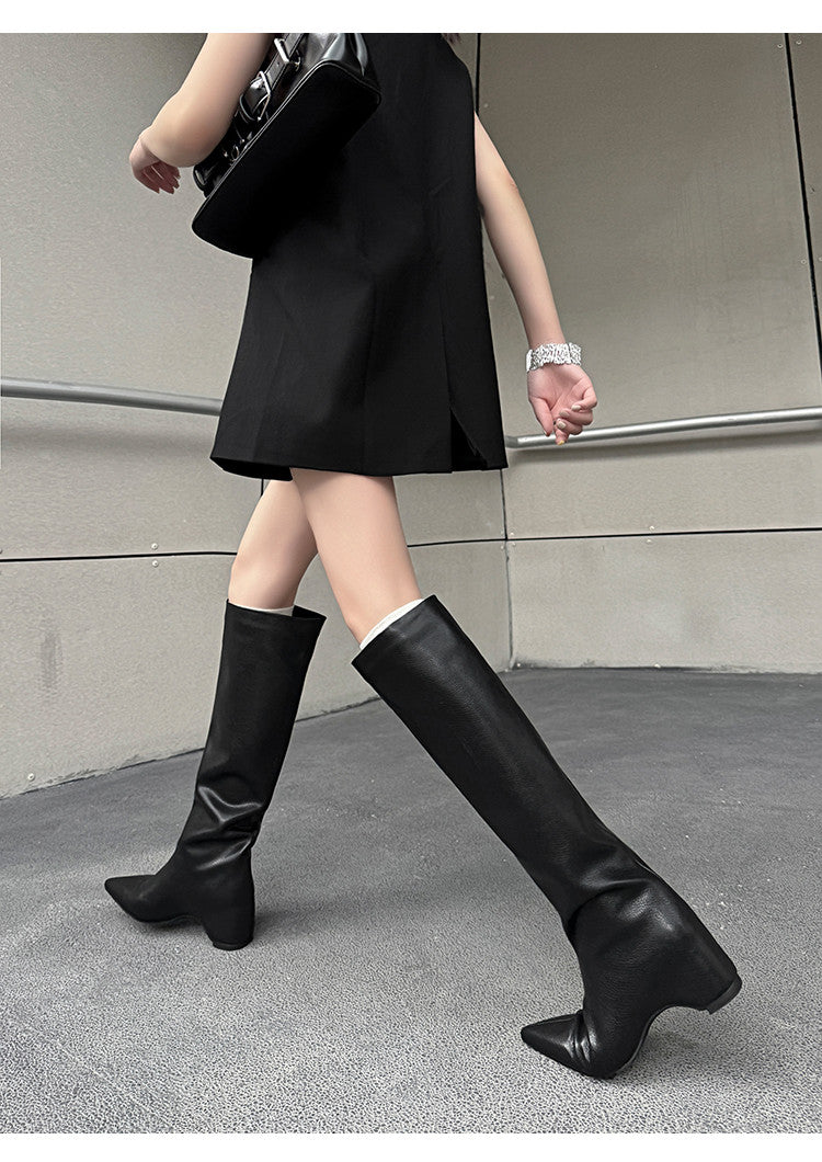 Karin Luna Hot-Selling Internal Height Increase Pointed Toe Straight-Leg Hot-Selling Long Boots