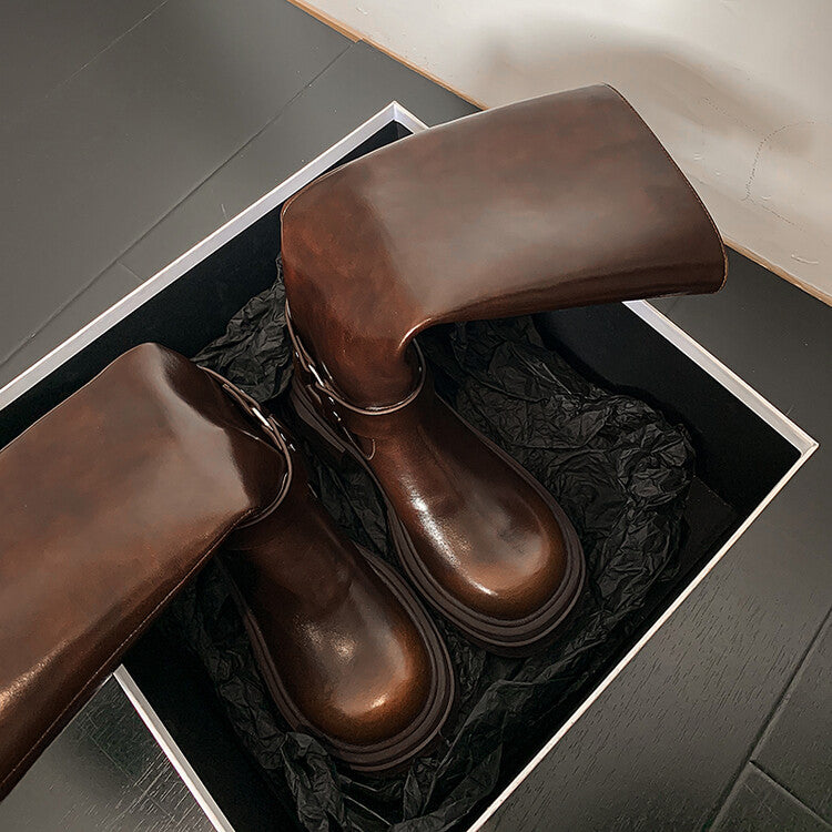 Karin Luna Full Cowhide  miumiu Popular Round Toe Thick Sole Beautiful and height-increasing