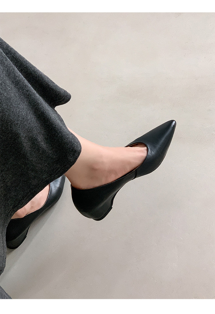 Karin Luna Full Layer Inside and Out~Basic Versatile Retro French Pointed Toe Irregular Heel Single Shoes