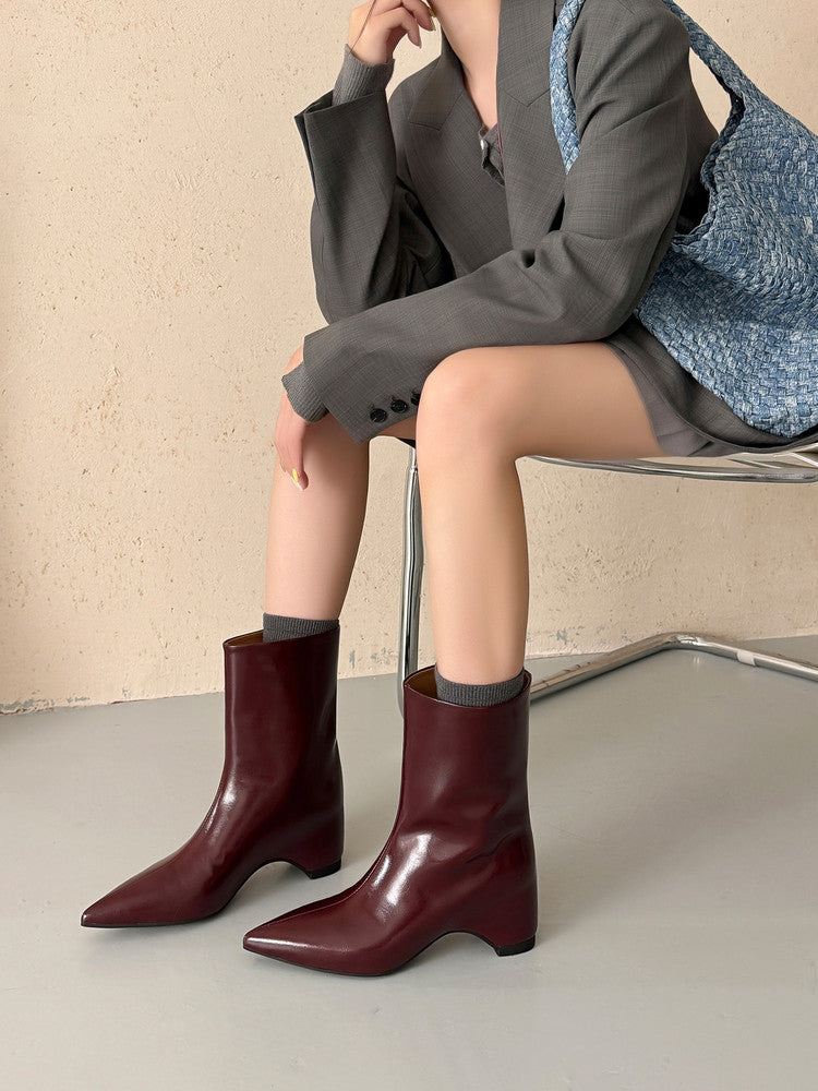 Karin Luna Elegant Pointed Toe Hidden Wedge Short Boots