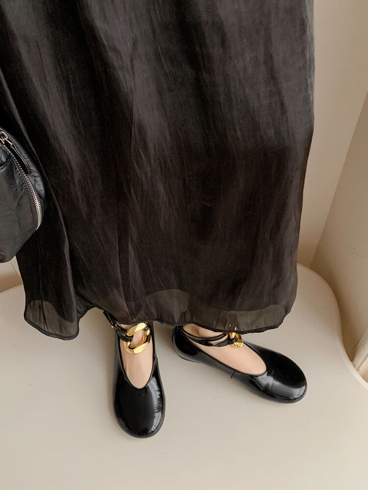 Karin Luna In Stock Large Stock Main Promotion  Two-Way Wear Height-Increasing Retro Gold Buckle Mary Jane Shoes