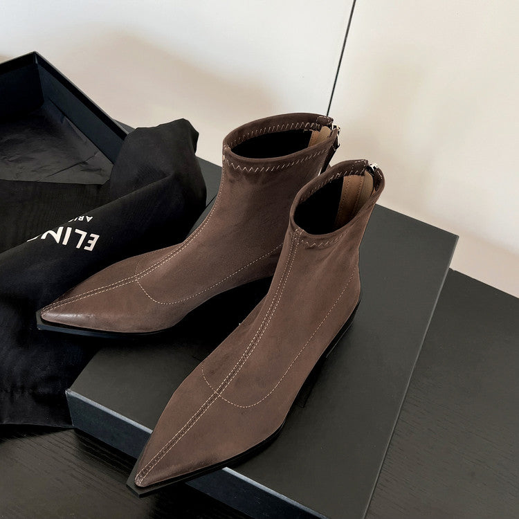 Karin Luna In Stock In Stock Elastic Slim Pointed Toe Chunky Heel Basic Ankle Boots