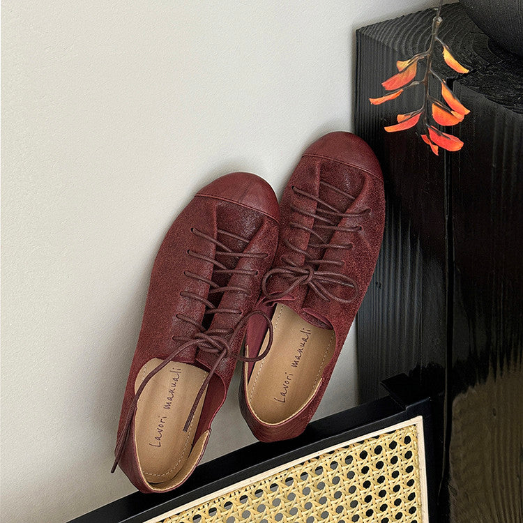 Karin Luna In Stock In Stock   Xiaohongshu Hot-Selling Lace-Up Round-Toe Deep Mouth Single Shoes