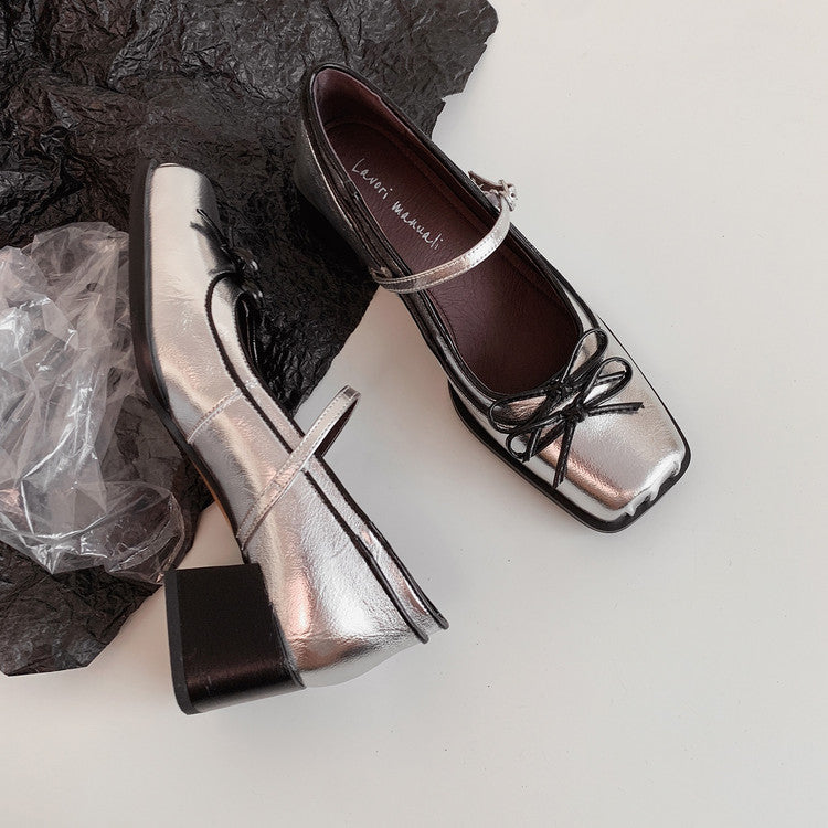 Karin Luna In Stock Spot Goods   One-strap Bowknot Square Toe Chunky Heel Mary Jane Shoes