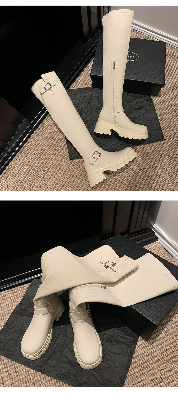 Karin Luna In Stock   Thick Sole Round Toe Basic Versatile Casual Long Boots