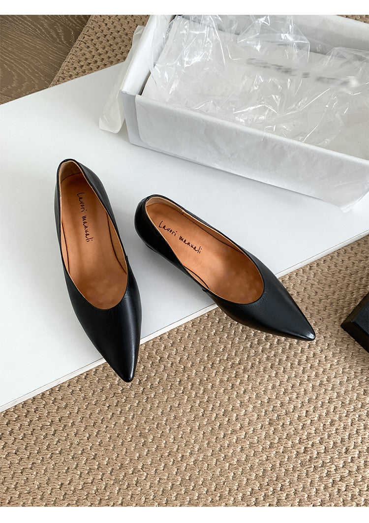 Karin Luna Full Layer Inside and Out~Basic Versatile Retro French Pointed Toe Irregular Heel Single Shoes