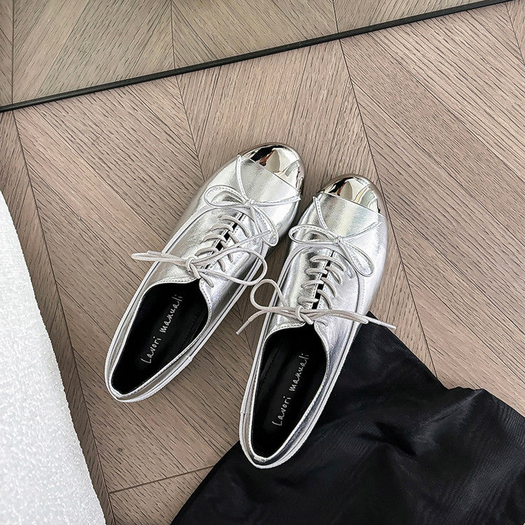 Karin Luna In Stock Spot Goods  Casual Lace-Up Metal Toe Bow Deep Mouth Single Shoes