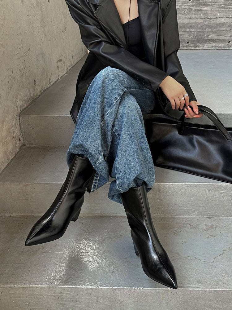 Karin Luna Elegant Pointed Toe Hidden Wedge Short Boots