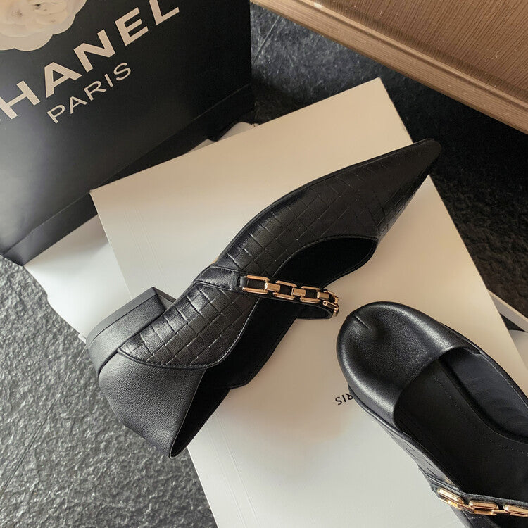 Karin Luna has prepared stock  Metal Fasteners Commuting Style Pointed Toe Chunky Heel Stone Pattern Large Single Shoes
