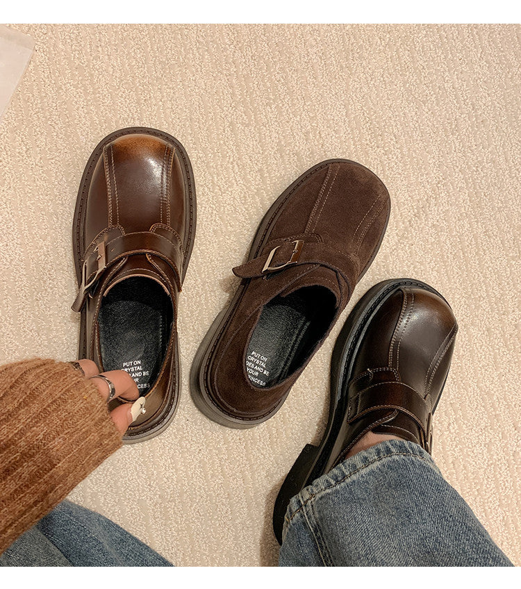 Karin Luna In Stock Spot Goods Metal Round Toe Cow Leather Thick Sole Flats
