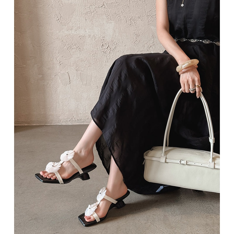 Karin Luna Hot-Selling Floral Square Toe Irregular Heel Floral Slippers