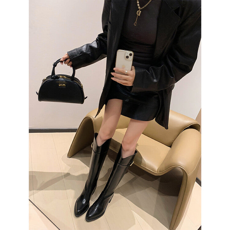 Karin Luna Bestseller  Popular Understood everything  Basic Elegant Outfit Pointed Toe Chunky Heel Full Cowhide I Am A Knight Boots