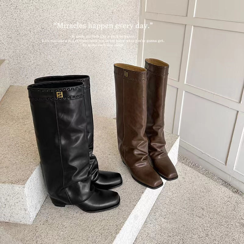 Karin Luna In Stock In Stock European and American Style Square Toe Thick Sole Long Boots