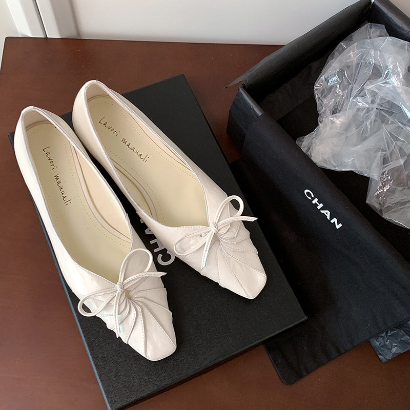 Karin Luna French Style Wrinkled Square Toe Height-Increasing Flats