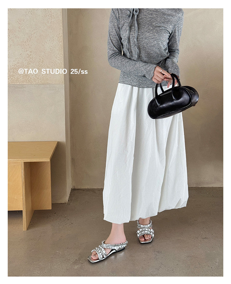 Karin Luna In Stock   Spot Goods  Niche Design Square-Toed Pleated Flat Slippers