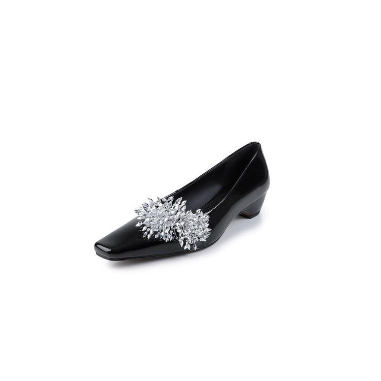Karin Luna In Stock Spot Goods Exquisite Fireworks Buckle Small Square Toe Chunky Heel Commuter Shoes