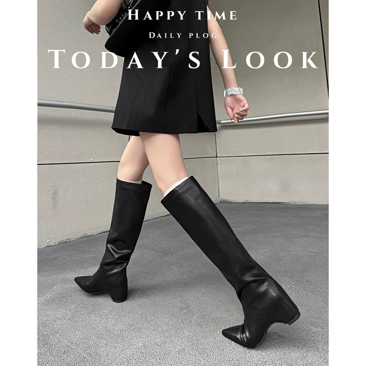 Karin Luna Hot-Selling Internal Height Increase Pointed Toe Straight-Leg Hot-Selling Long Boots