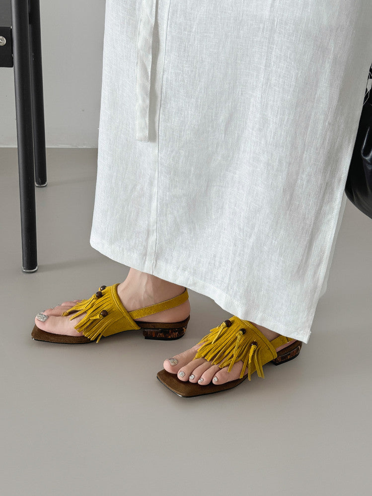 Karin Luna  Tassel Series~Spot Goods  In-stock Clip-toe Square Toe Sandals