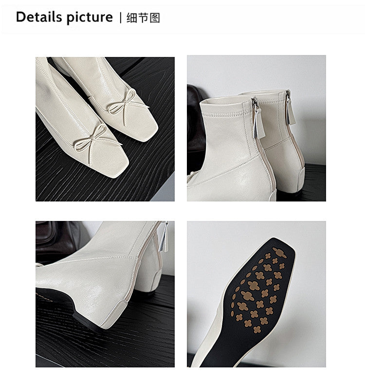 Karin Luna French Style Square Toe Bowknot Hidden Wedge Slim Boots