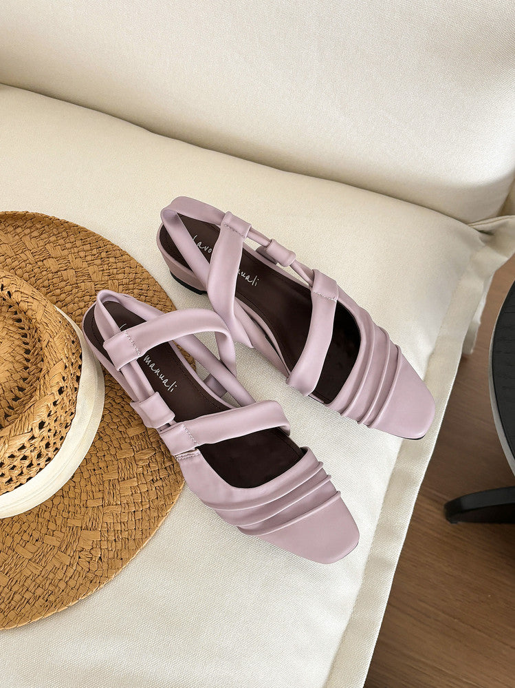 Karin Luna In Stock In Stock Minimalist Soft Upper Small Square Toe Chunky Heel Sandals