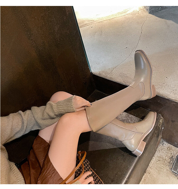 Karin Luna In Stock  Cowhide Niche Versatile Style Knight Boots