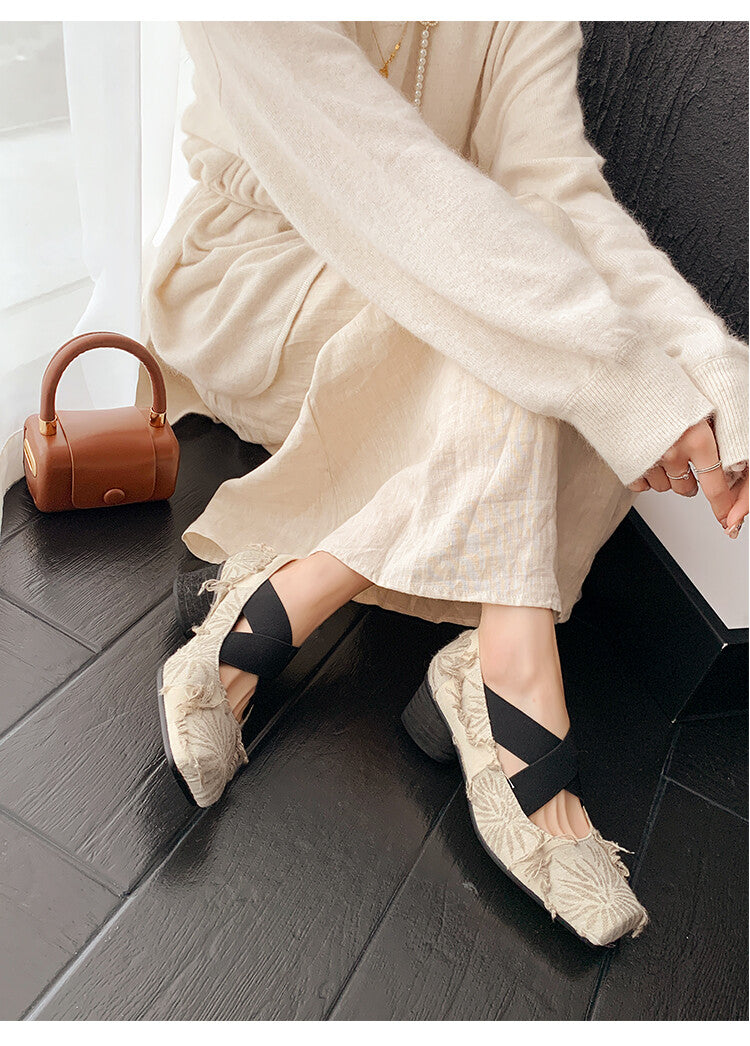 Karin Luna Chinese Pop is the Top Flow~ Orchid Pavilion Preface  New Chinese Style National Aesthetics Retro Cross Strap Mary Jane Shoes