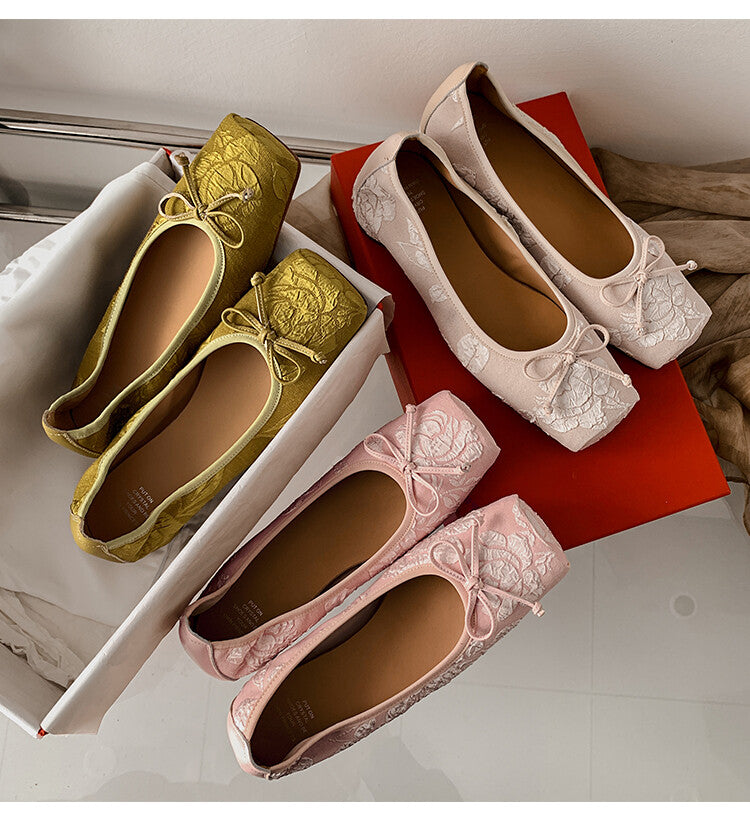 Karin Luna In Stock  In stock  Vintage Chinese Style Embroidered Rose~ Butterfly Knot Granny Shoes