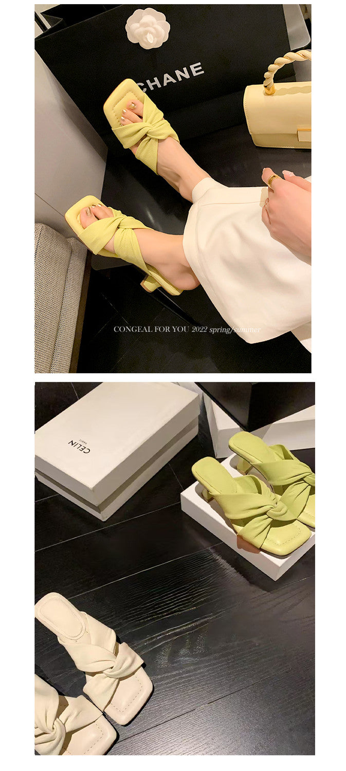 Karin Luna In Stock In Stock  Comfortable Cross Strap  Airy High Heel Square Toe Slippers