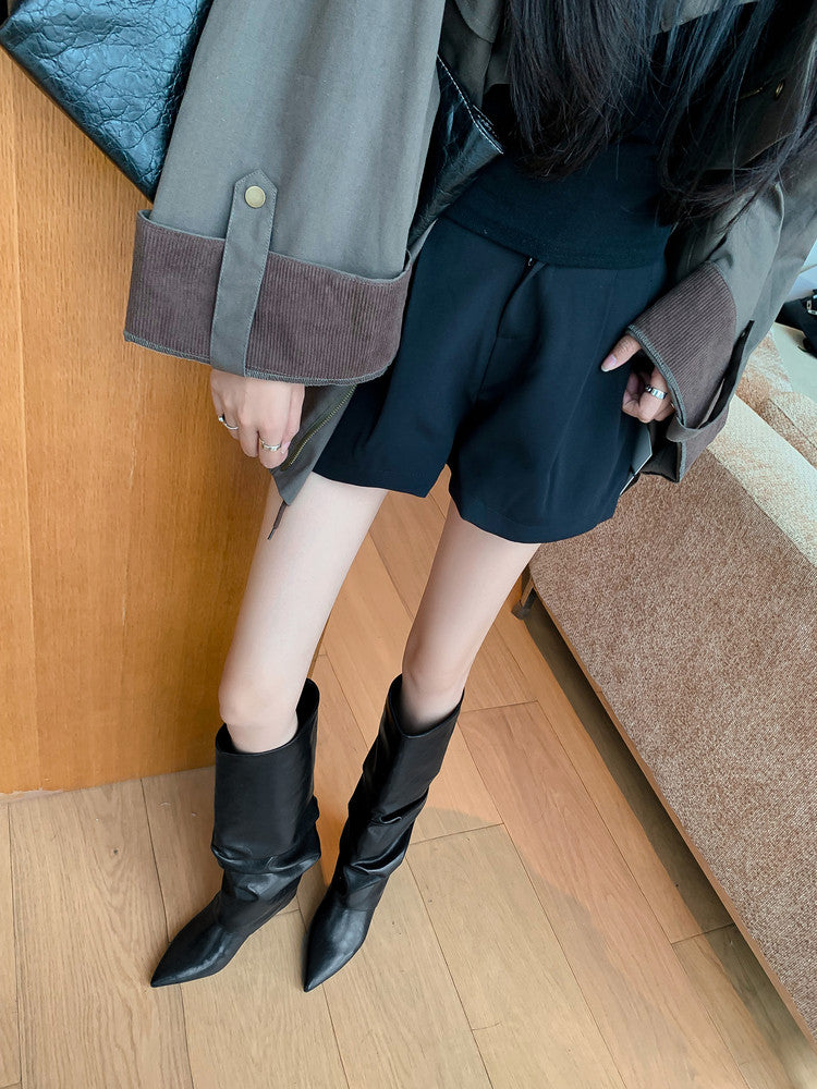 Karin Luna Elegant Style Pointed Toe Hidden Wedge Long Boots