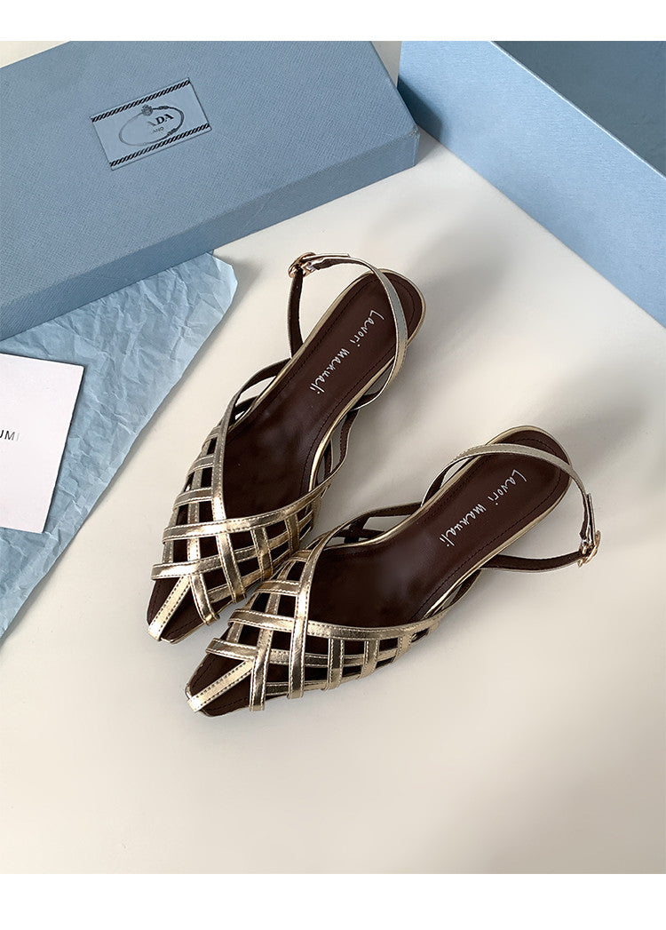 Karin Luna Braided Style ~Cross-woven Pointed Toe Closed-toe Sandals