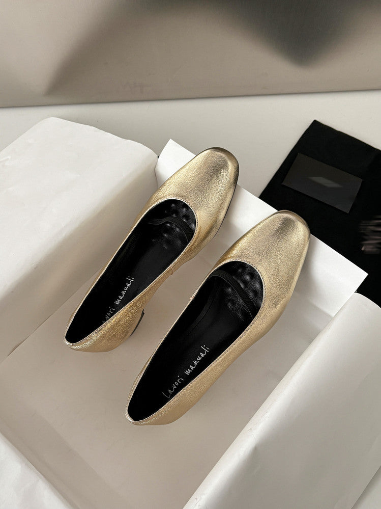 Karin Luna In Stock Spot Goods    Retro Elastic Band Chunky Heel Single Shoes