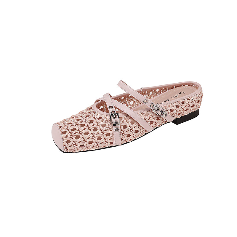 Karin Luna In Stock Spot Goods  Hot-Selling Square-Toe Woven Pig Nose Closed-Toe Slippers