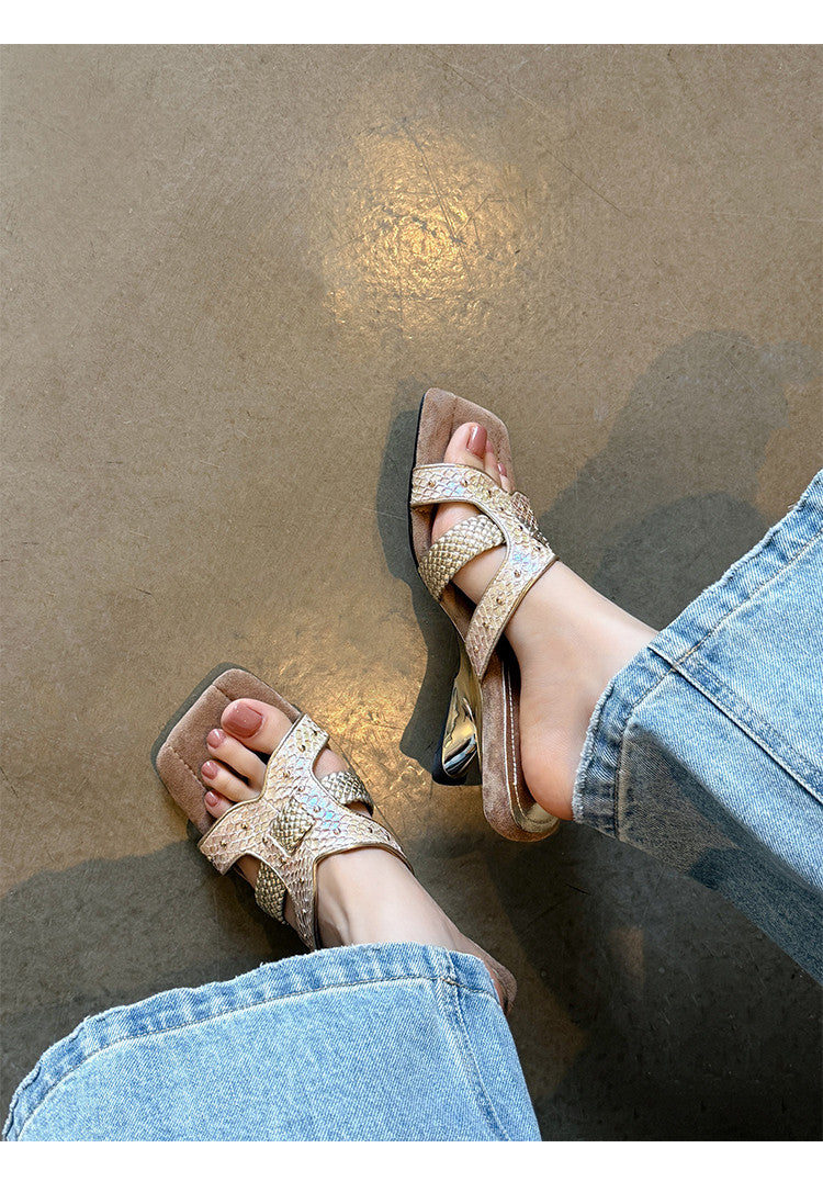 Karin Luna Fish Skin Series~ Hot-selling Square-Toe Slippers with Built-in Traffic