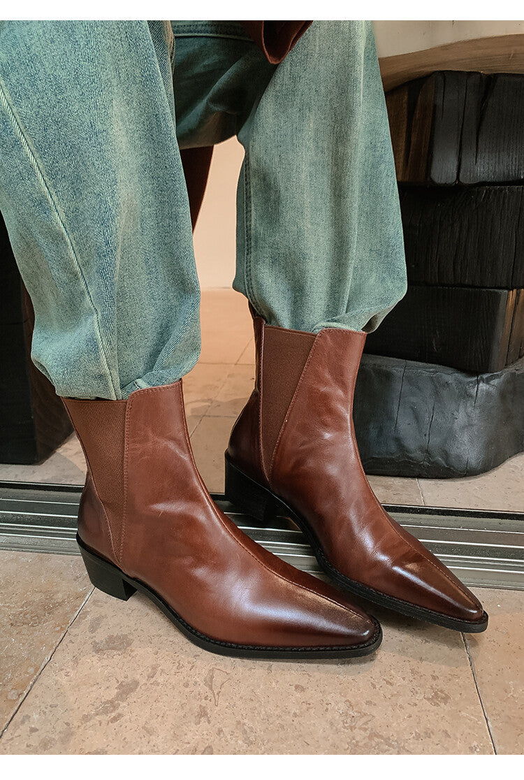 Karin Luna In Stock In stock   Classic first-layer cowhide Chelsea elastic ankle boots