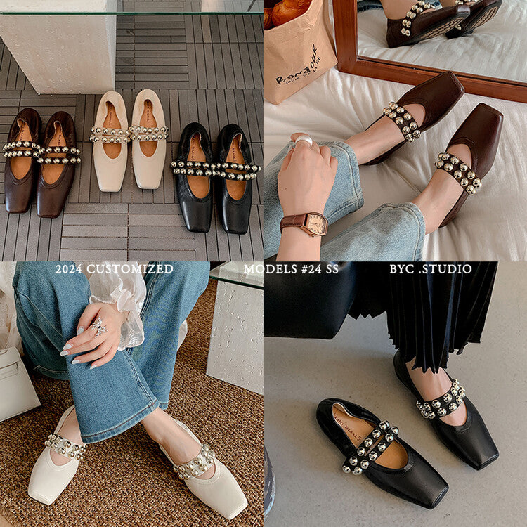 Karin Luna In Stock Spot Goods  Pig Nose Metal Strap Super Soft Granny Full Leather Mary Jane Shoes