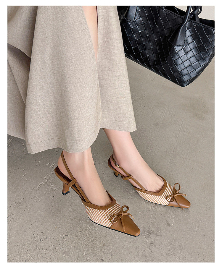 Karin Luna In Stock Spot Goods Braided Style Elegant Thin Heel Pointed Toe Closed-Toe Sandals