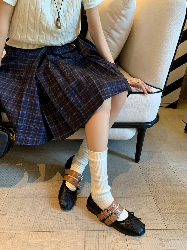 Karin Luna In Stock Spot Goods Minimalist Retro Round Toe Mary Jane Bowknot Height-Increasing Flats